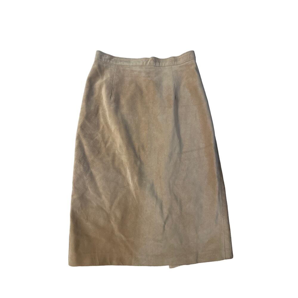 Vintage Women 6 Bagatelle 100% Leather Pencil Beige Brown Suede Skirt